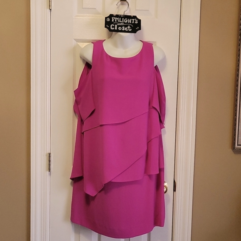 Tahari Tiered Dress 8 New Magenta Cold Shoulder Arthur S Levine